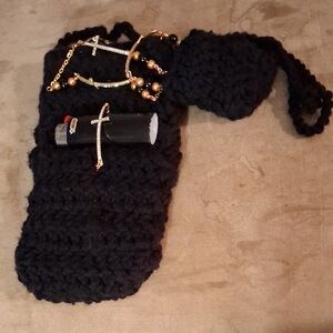 Black Crochet Phone Pouch with Accessories